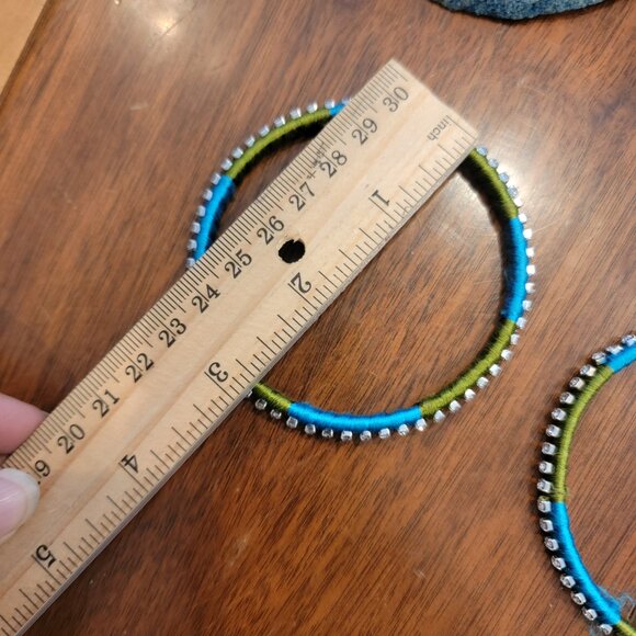 Rich India Turquoise Blue/Green Satin Crystal Fabric Wrapped Brass Bangle - Picture 7 of 7